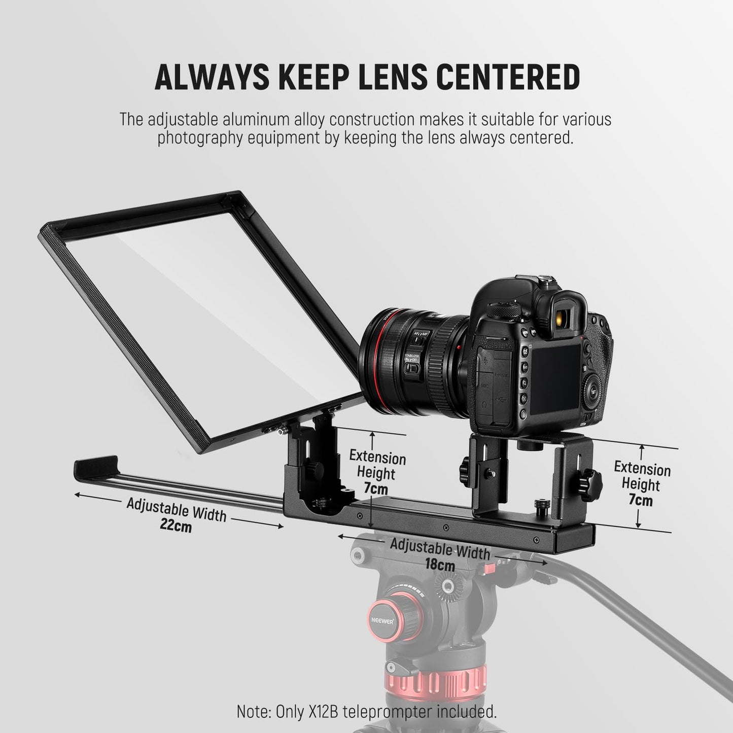 NEEWER BASICS X12B Aluminum Alloy Liftable Teleprompter 12" for iPad Tablet Phone DSLR Camera, Remote Control & App Control, Compatible with iOS Android, Pro for Online Teaching Live Streaming
