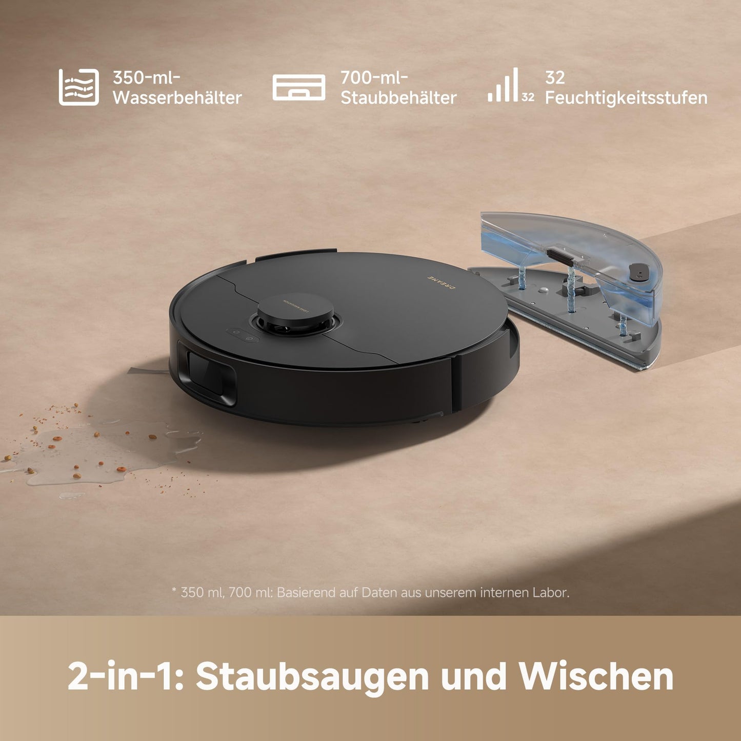 dreame D20 robot vacuum cleaner, 13,000 Pa suction power, DuoBrush for pet hair, LDS navigation, 2-in-1: vacuuming and mopping, hard floors and carpets, 5,200 mAh battery, app and voice control - RLD35GA