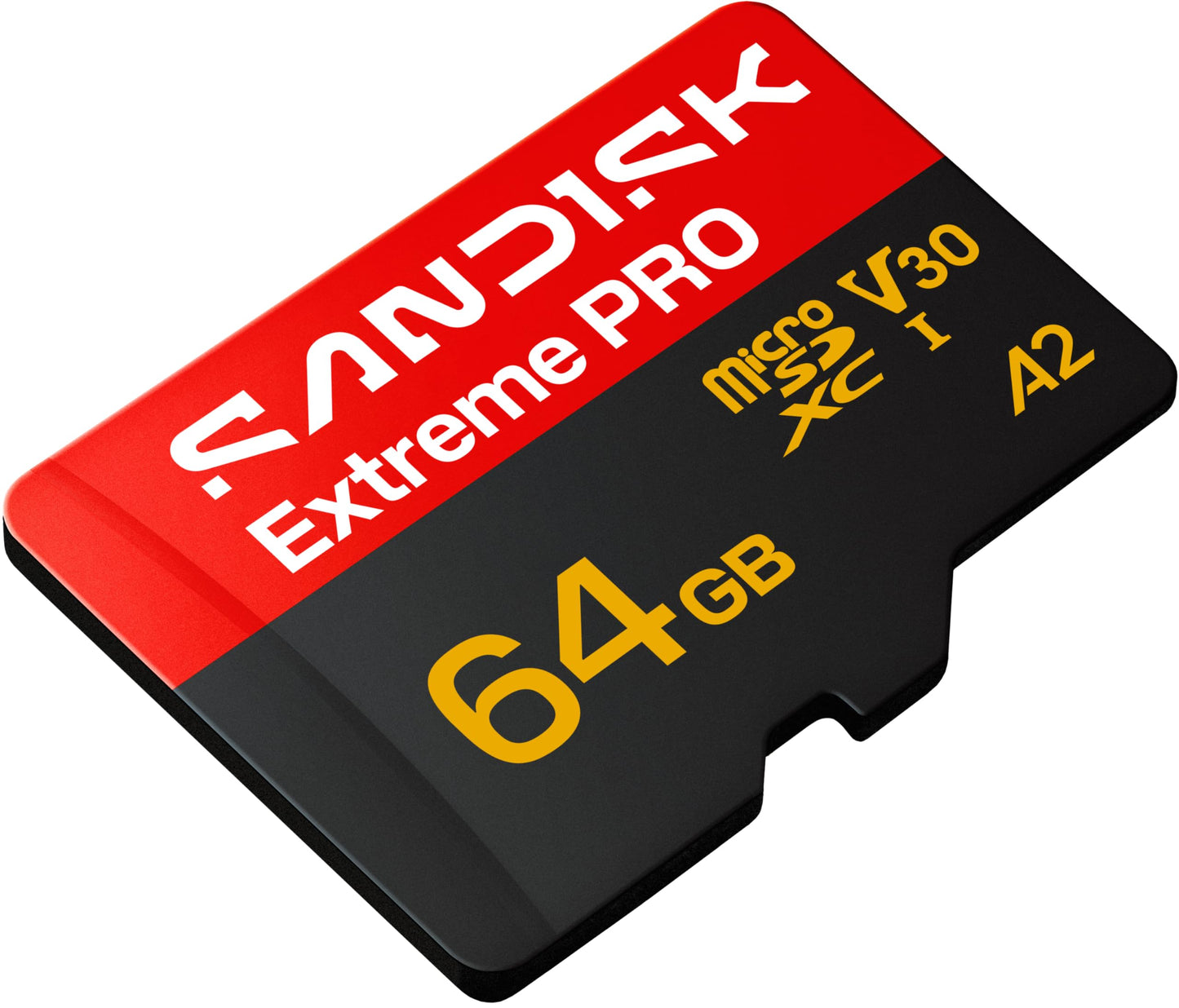 SANDISK Extreme PRO microSDXC 64GB, UHS-I card + SD adapter (up to 200 MB/s read, up to 90 MB/s write 5K, 3K, 4K UHD, C10, V30, U3, A2) - SDSQXCU-064G-GS6MA