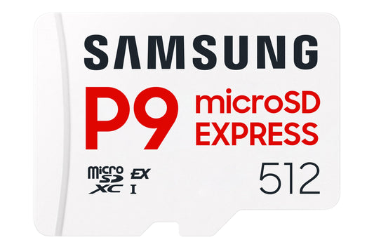 Samsung P9 Express microSD Express 512 GB, High-Speed Gaming Memory Card for Nintendo Switch 2, up to 800 MB/s read speed, up to 310 MB/s write speed, suitable for 4K UHD video, consoles, and cameras, MB-MK512T/WW