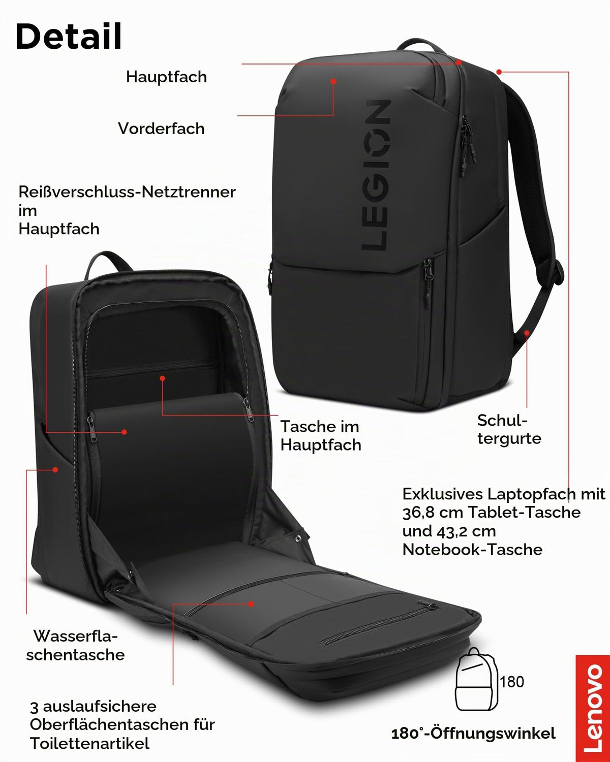 Lenovo Legion 17 Inch Gaming Backpack GB800 | Black Color - GX41U39299