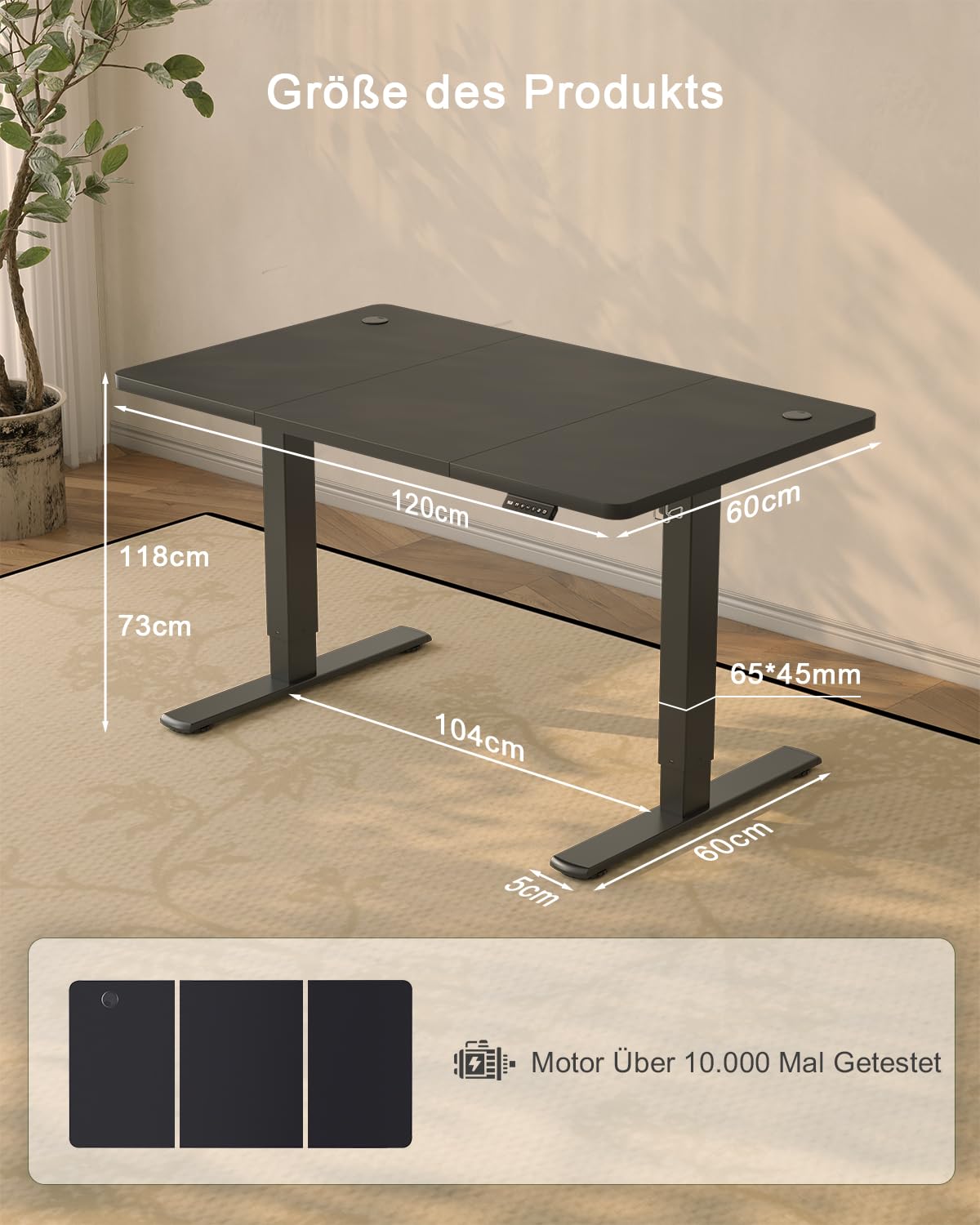 Birou JUMMICO reglabil pe înălțime cu port de încărcare USB, birou electric reglabil pe înălțime 120 x 60 cm, masă stand-sit, birou standing, masă reglabilă pentru computer, birou standing, negru - 0403