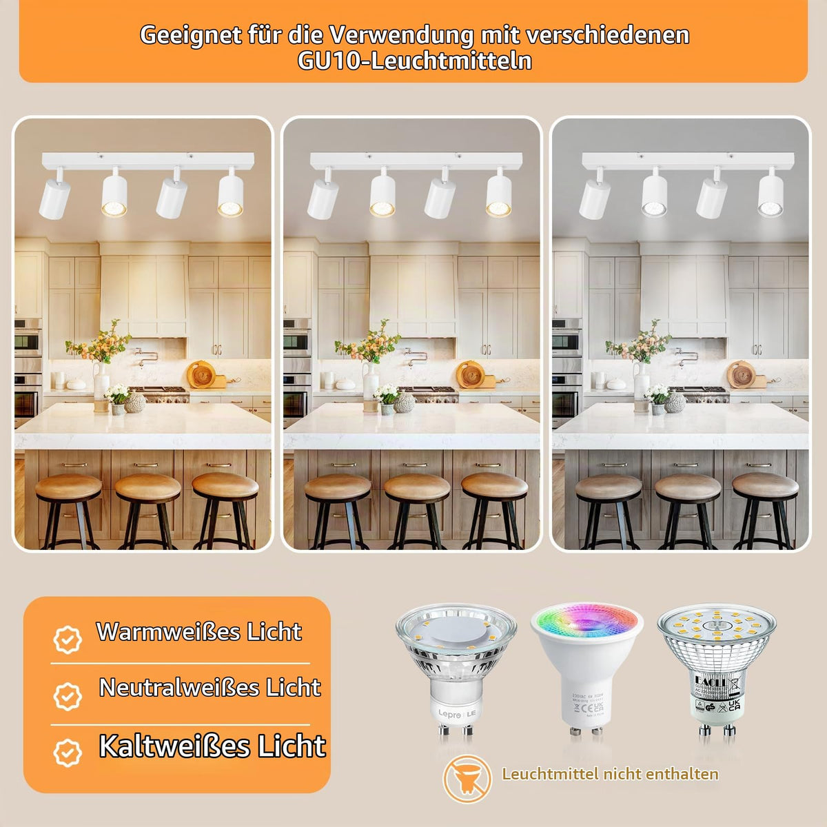 Dehobo LED ceiling spotlight 4 bulbs GU10 swiveling ceiling light white - D0514