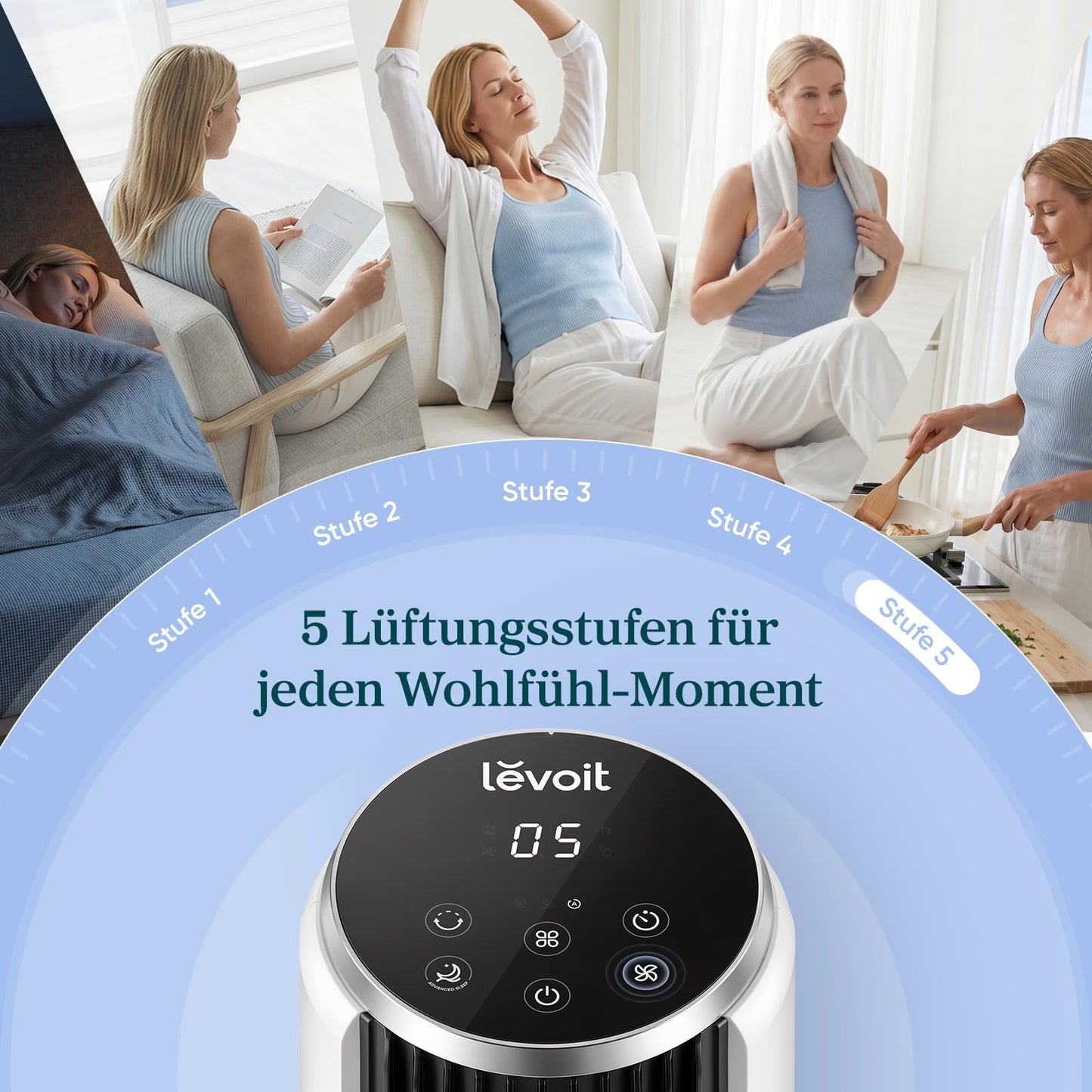 Levoit Tower Fan with Advanced Sleep Mode Fan Quiet 12H Timer 4 Modes 5 Speeds Automatic Operation with Sensor Oscillation Tower Fan with Remote Control White 92CM - LTF-F361-WEU