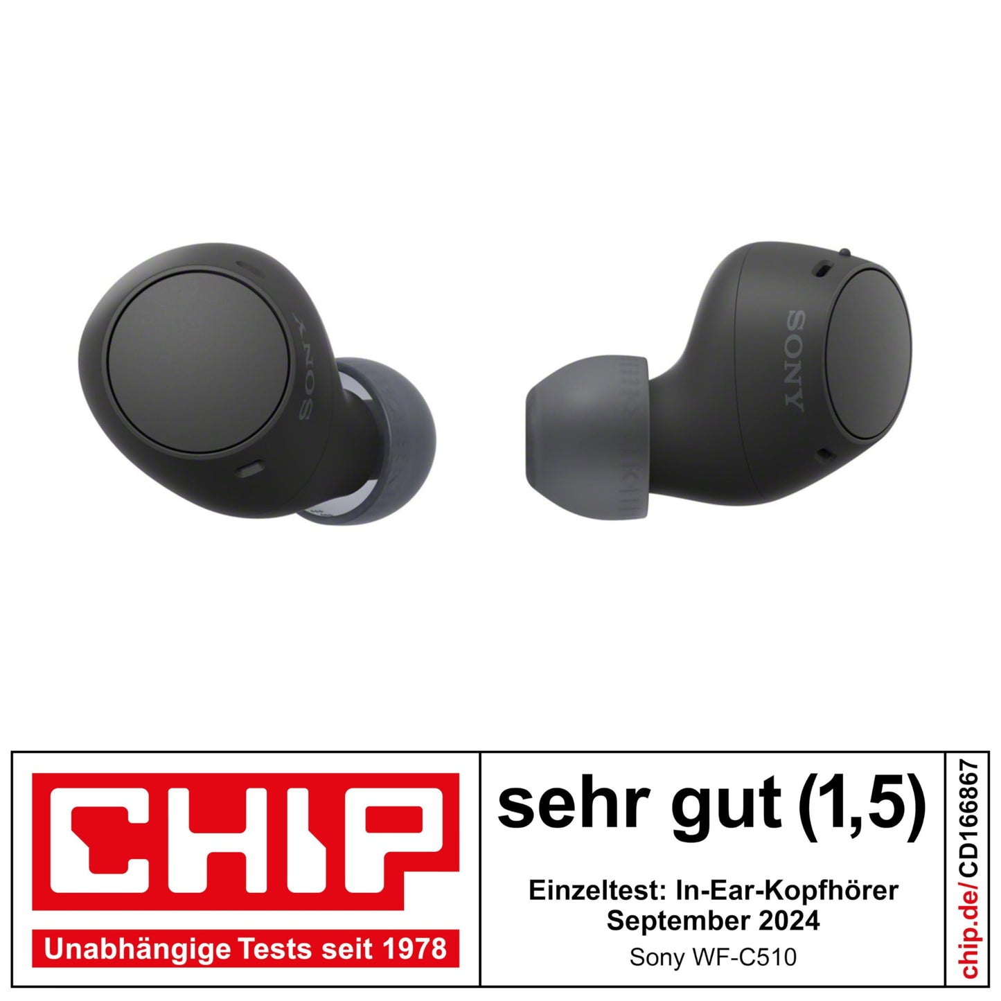 Sony WF-C510 Truly Wireless Headphones - Small, lightweight Bluetooth in-ear headphones with multipoint connection, ambient sound, IPX4 rating, Spotify Tap, Quick Charge, 22 HR battery, iOS & Android - black - WFC510B.CE7