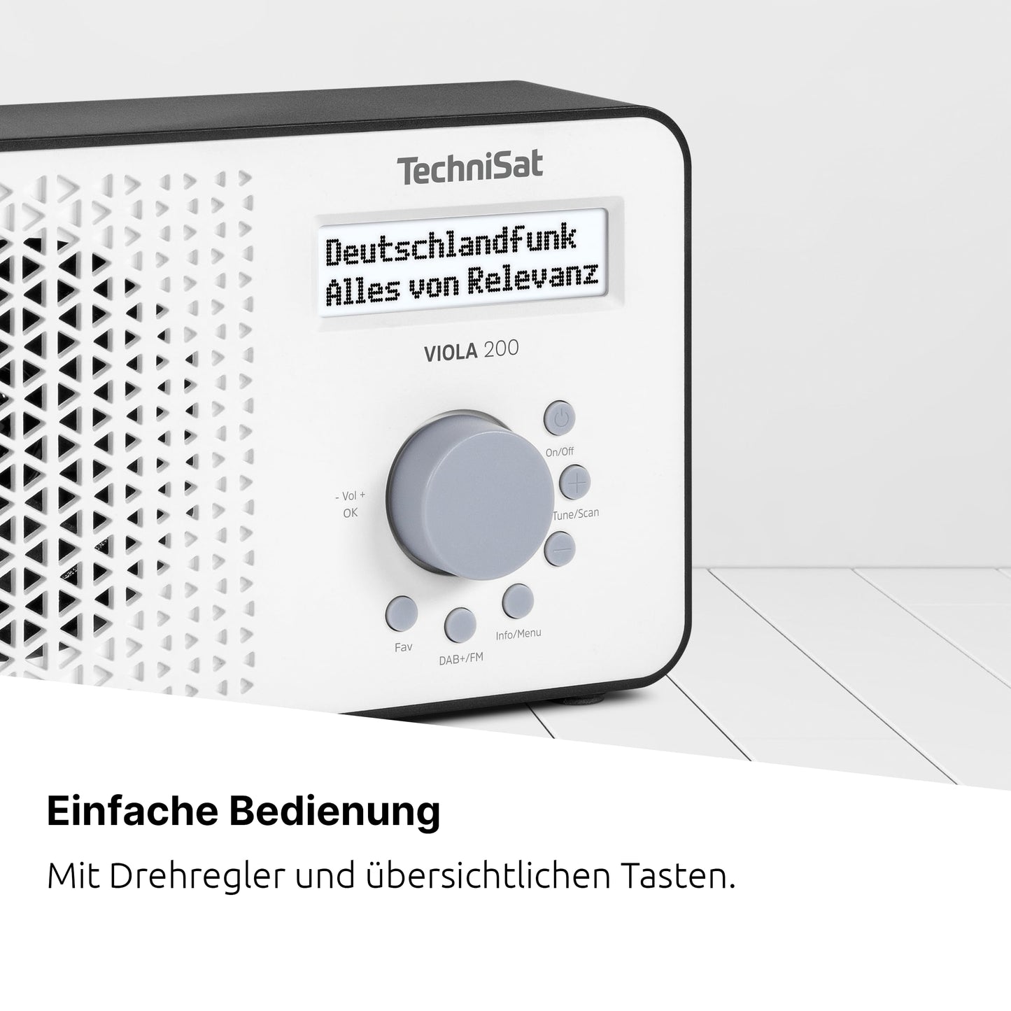 TechniSat Viola 200 - portable DAB+/FM radio (with LCD display, telescopic antenna, favorite memory, headphone jack, mains & battery operation, mono speaker, RDS, PLL) white/black - 0000/2936