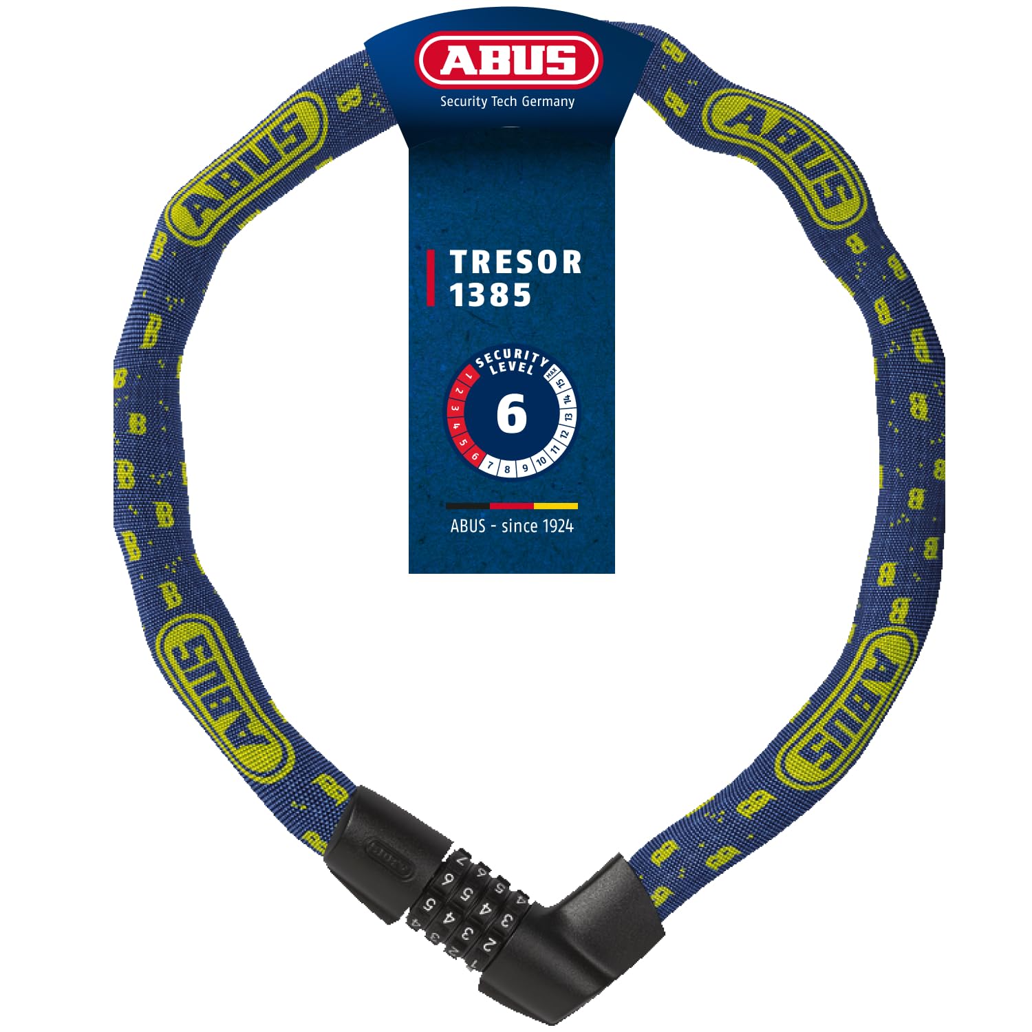 ABUS chain lock Tresor 1385/75 Blue Mask - combination lock made of hardened steel - 6 mm thick square chain - ABUS security level 6 - 75 cm - blue - 88011