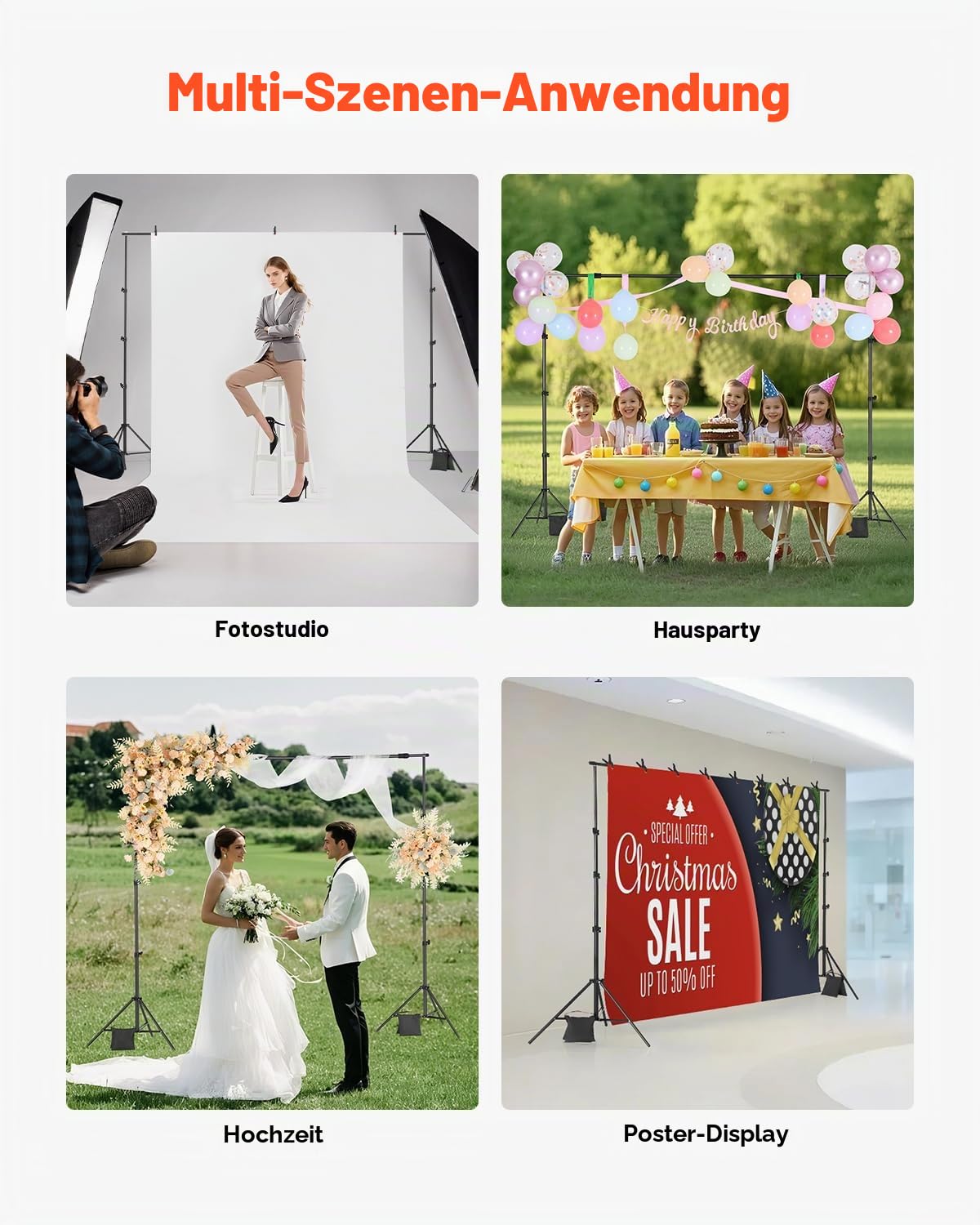 VEVOR Background Stand Adjustable Photo Background Stand (Background Cloth: 213x300cm), Portable Background Stand with Poles, Screen Stand for Product Photography Studio Photography - BJJ-0710