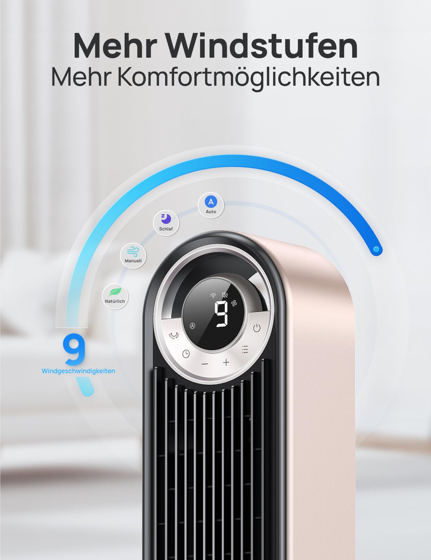 DREO 25dB Smart Quiet Tower Fan with Cooling, 106cm WiFi Alexa Tower Fan, 90° Oscillating Fan, Remote Control 9 Speed 4 Modes 12 Hour Timer Voice Control, Starlight - DR-HTF009S