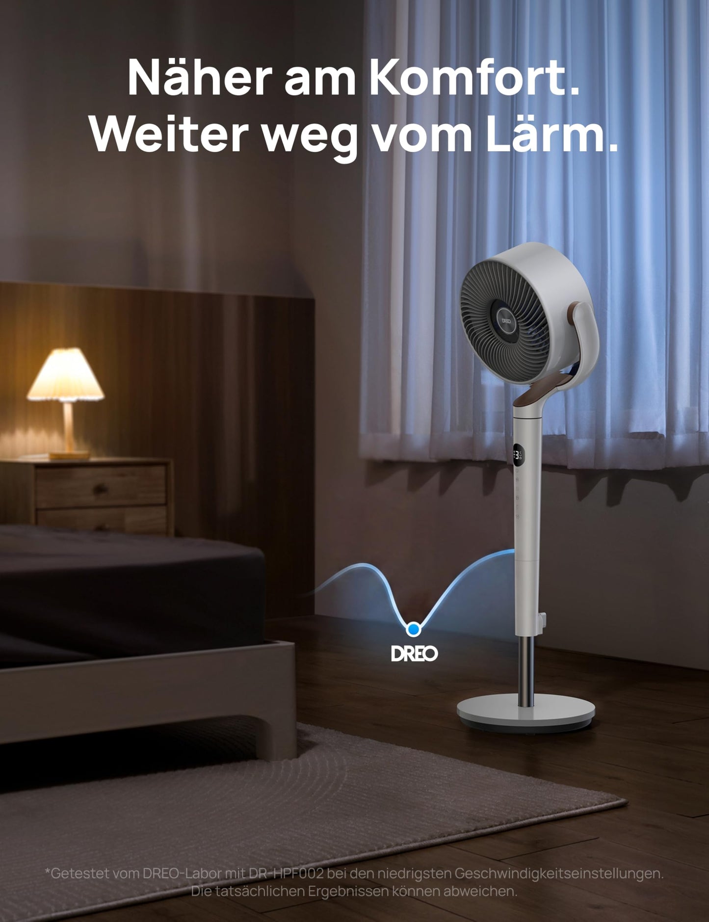 DREO 23dB quiet pedestal fan, 120°+120° omni-directional oscillating fan, 27M wind distance, 1615 m³/h air volume Real turbo air circulator fans, 89-102cm height 3 modes 8-speed - DR-HPF002