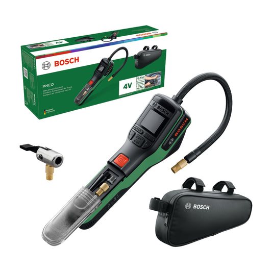Bosch PNEO cordless bicycle pump/air pump/mini compressor (Compact Power BA 4V 3.0 Ah battery, quick snap adapter, ball needle adapter, Presta valve adapter, balloon adapter, bicycle bag, box) - 0603947501