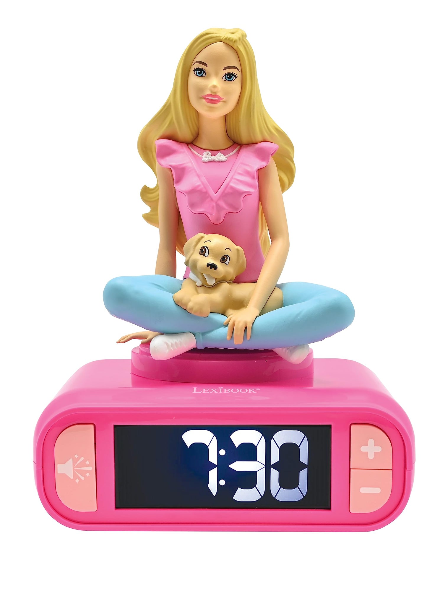 Lexibook, Barbie, Night Alarm Clock, Sounds and Melodies, LCD Screen with Backlight, Illuminated, Snooze, Pink, RL800BB