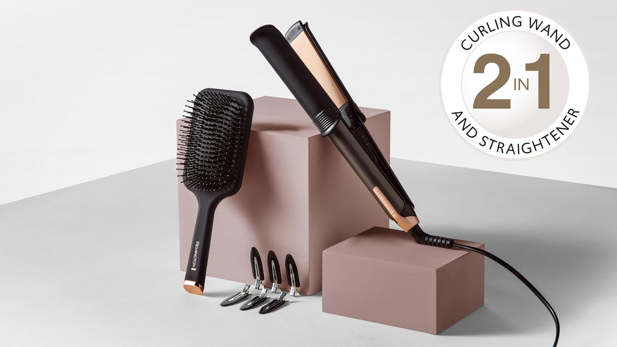 Remington ONE Straightener & Curling Iron [2in1 Multistyler] Straightening/Curling mode with switchable heated outer surface (includes brush, clips, glove, 150-230° digital display) Hair Straightener S6078