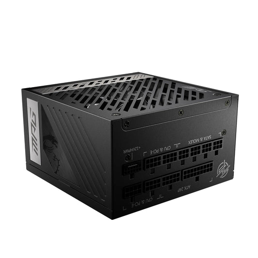 MSI MPG A1000G PCIE5 Sursă de alimentare cu conector EU, 1000W, certificat 80 Plus Gold, complet modular ATX 3.0, suportă GPU PCIe 5.0, condensatori japonezi la 105°C, mod 0% RPM, cabluri plate - 306-7ZP7C11-CE0