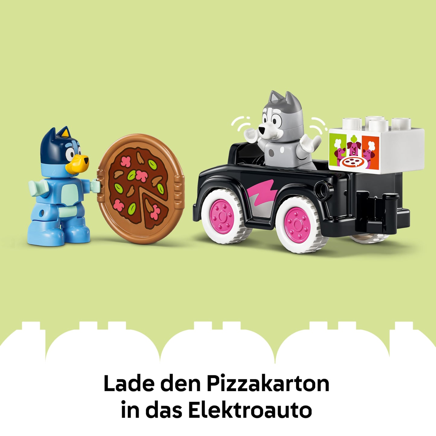 LEGO DUPLO Bluey Pizza Sisters with Muffin and Bluey - Motor Skills Toy for Toddlers - Montessori Set with Car, 2 Figures, Tree & Swing - Gift for Girls & Boys from 2 Years - 10469