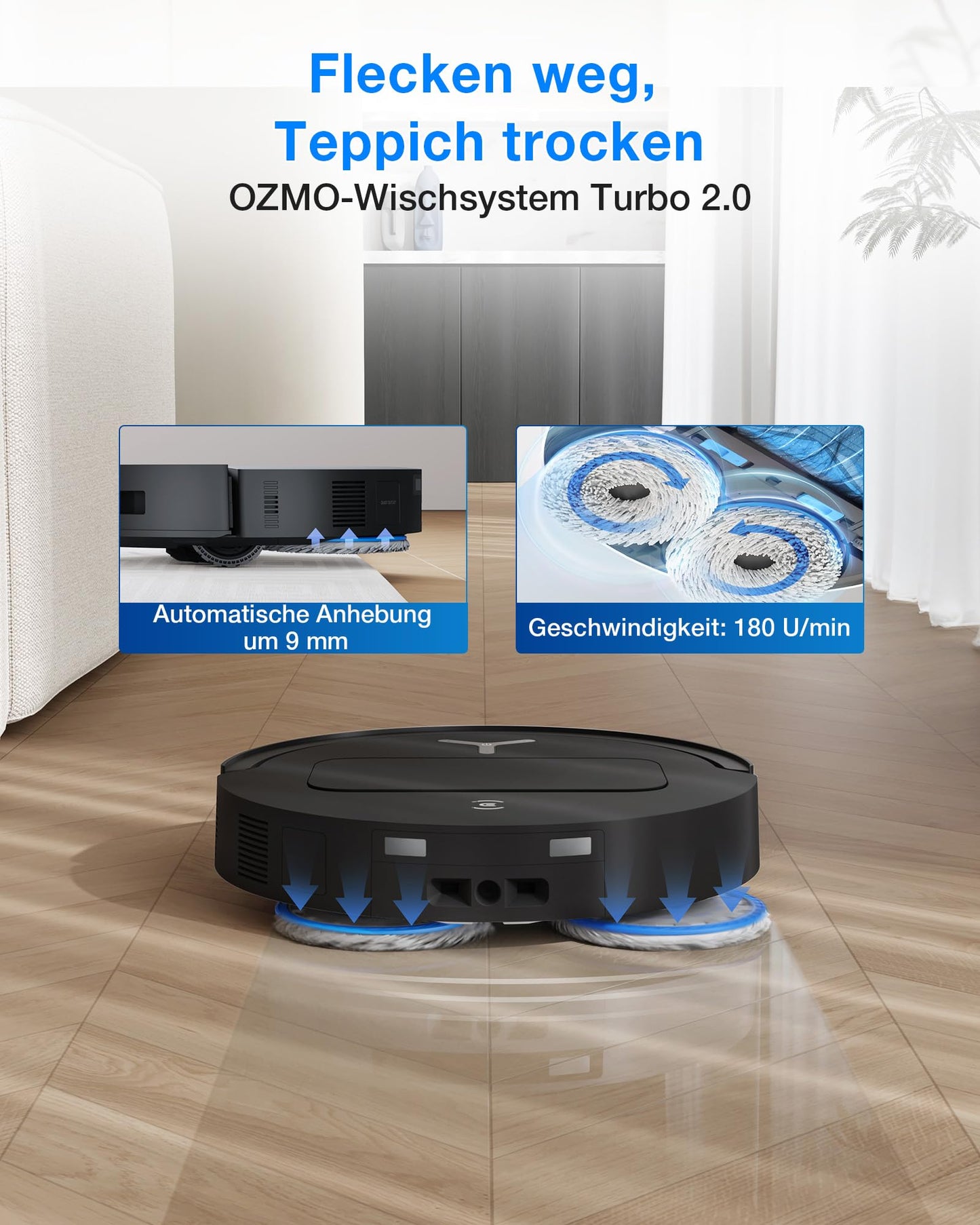 ECOVACS DEEBOT T50 Omni Gen3 robot vacuum cleaner with mopping function, 25,000 Pa, ZeroTangle 3.0, AIVI 3D 2.0, all-in-one omni station, cleaning the mop at 75 °C, ultra-flat 81 mm, matt black