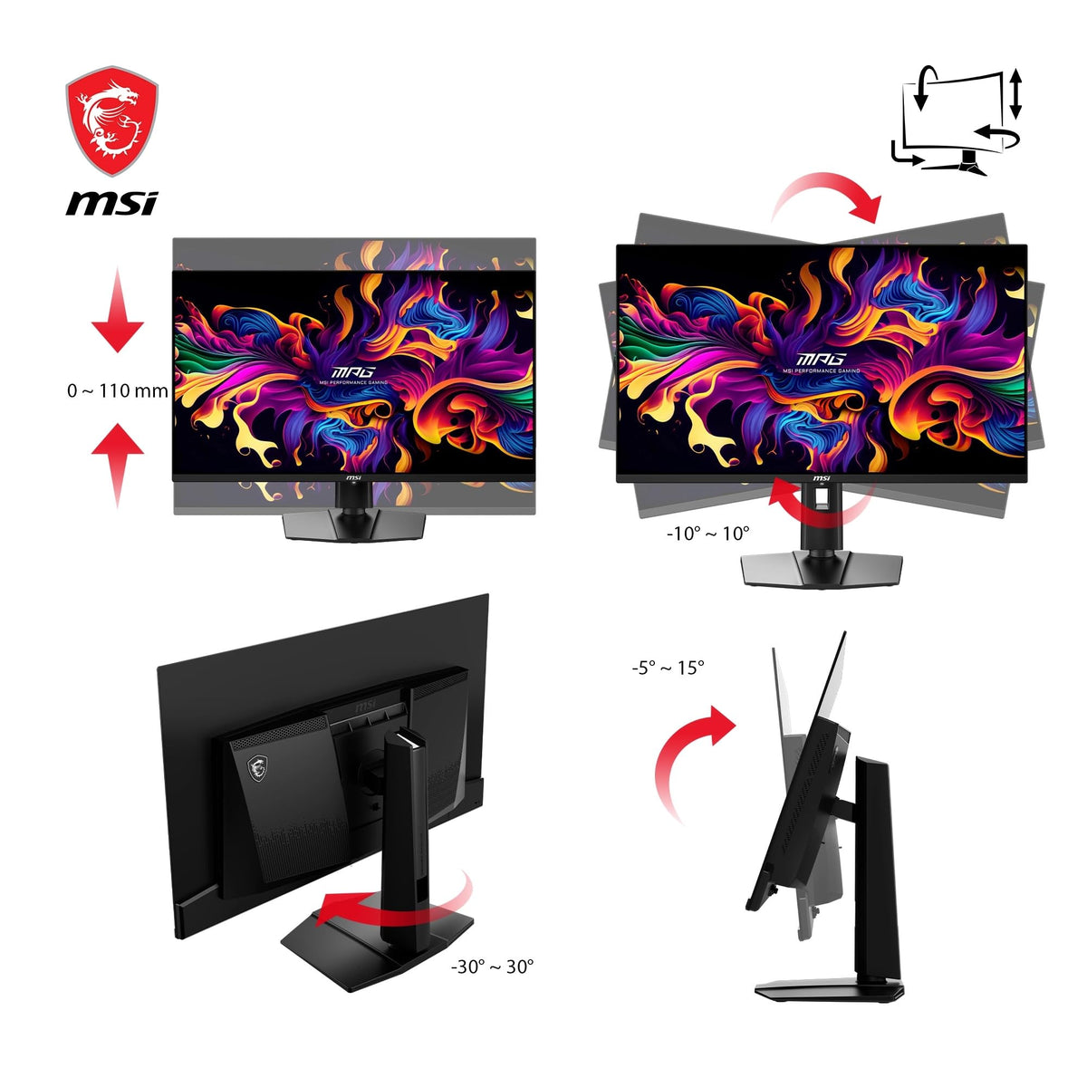MSI MAG 321UPX QD-OLED Monitor de Gaming de 31.5 Zoll 4K UHD - 3840 x 2160 Panou Quantum Dot OLED, 240Hz / 0.03ms, 99% DCI-P3, ΔE≤2, DisplayHDR True Black 400 - DP 1.4a, HDMI 2.1, USB Type-C - 9S6-3DD39T-007