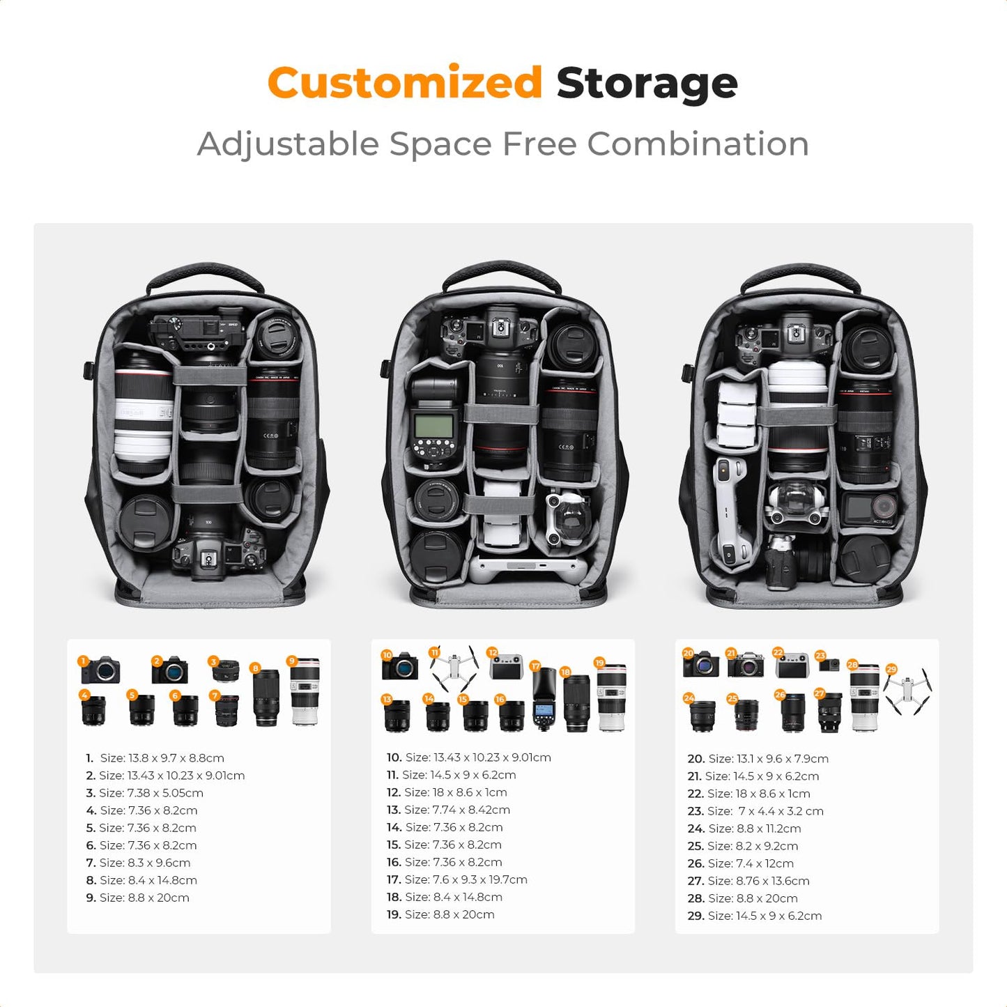 K&F CONCEPT camera backpack photo backpack with hard shell camera bag with 15.6 inch laptop compartment and rain cover, backpack for drones - KF13.134V9