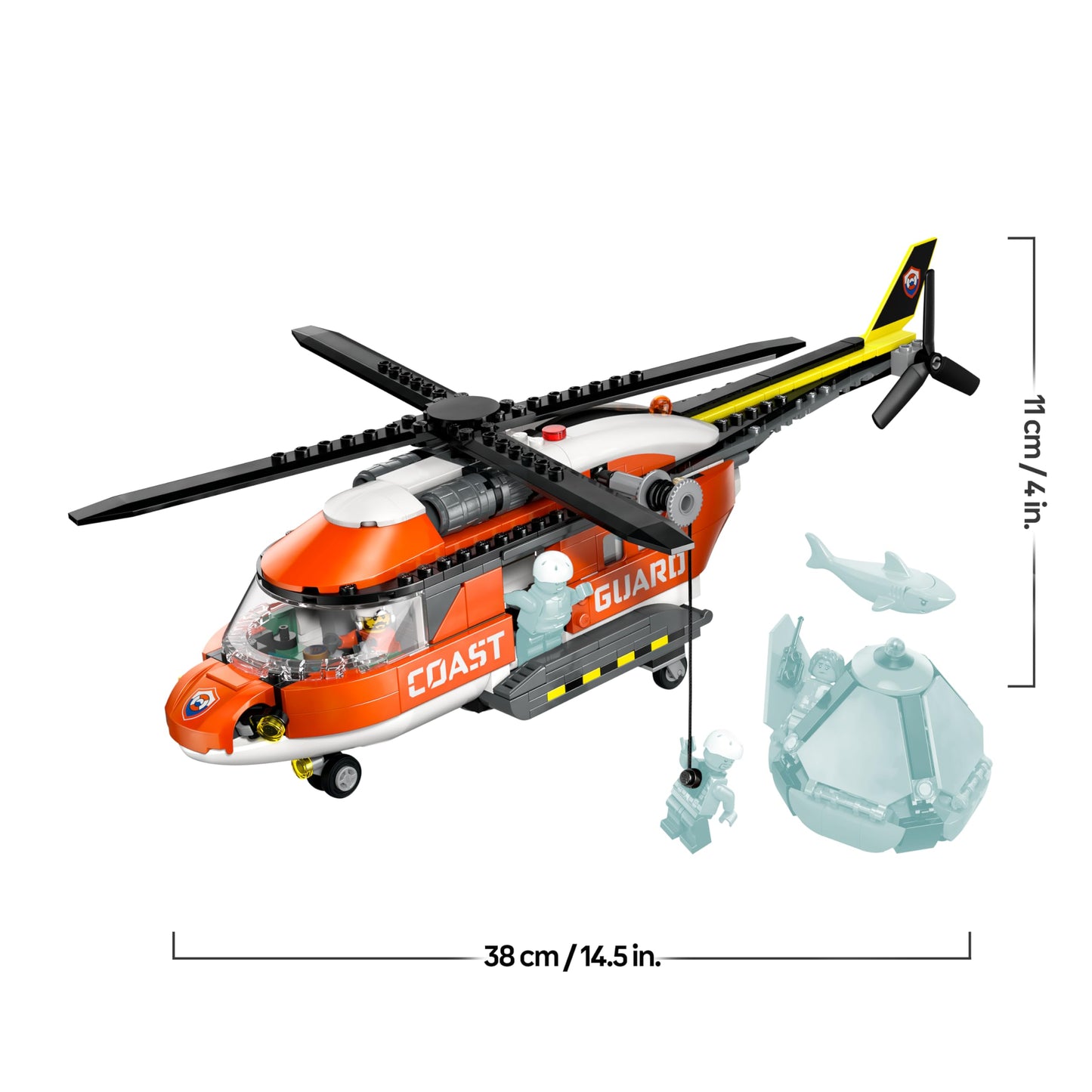 LEGO City Coast Guard Helicopter - Toy Emergency Vehicle - Model Building with Sliding Doors, Winch, 4 Minifigures and Shark Figure - Birthday Gift for Boys Ages 7 and Up - 60503