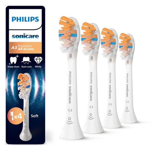 Philips Sonicare A3 Premium All-in-One, capete de periuță de dinți originale, alb, set de 4, HX9094/87