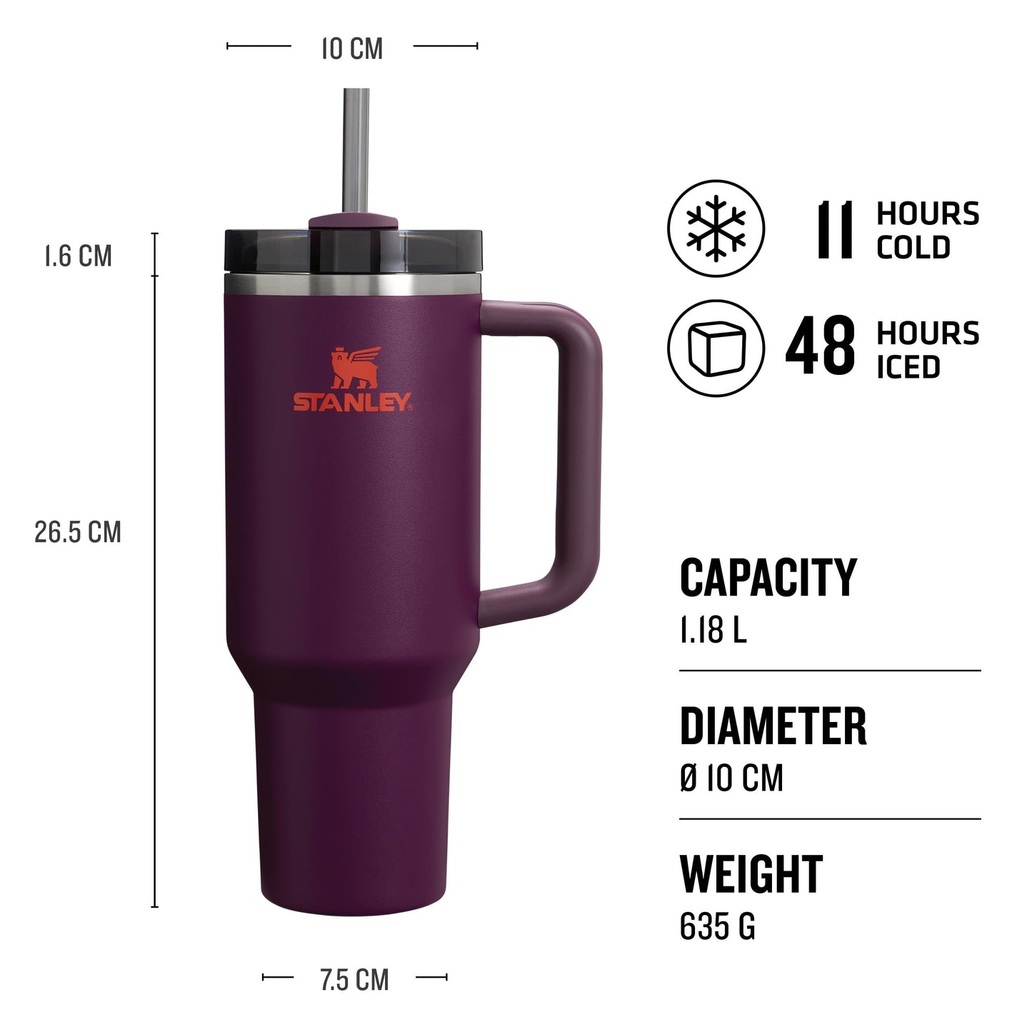 Stanley Quencher H2.0 Flowstate Drinking Bottle with Straw 1.18L - Thermo Mug Cools for 11 Hours - 48 Hours Ice Cold - Dishwasher Safe - Thermos Bottle BPA Free - Stainless Steel Drinking Cup - Plum - 100000144043