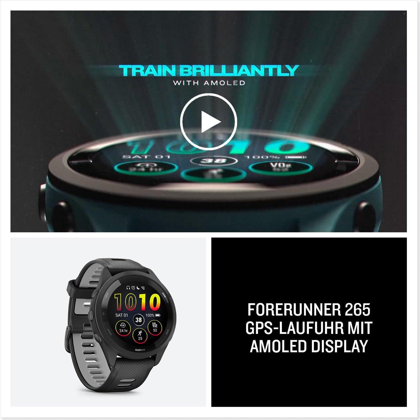 Garmin Forerunner 265 46mm - running watch, 1.3" AMOLED display, 13 days battery life, 30+ sports apps, training analysis, special running functions, training readiness, extended sleep functions, music - 010-02810-12