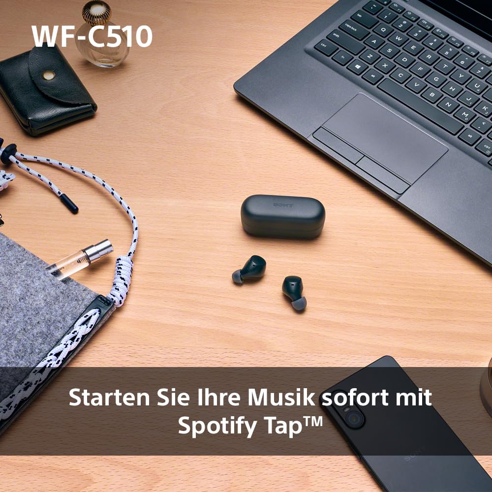 Sony WF-C510 Truly Wireless Headphones - Small, lightweight Bluetooth in-ear headphones with multipoint connection, ambient sound, IPX4 rating, Spotify Tap, Quick Charge, 22 HR battery, iOS & Android - black - WFC510B.CE7