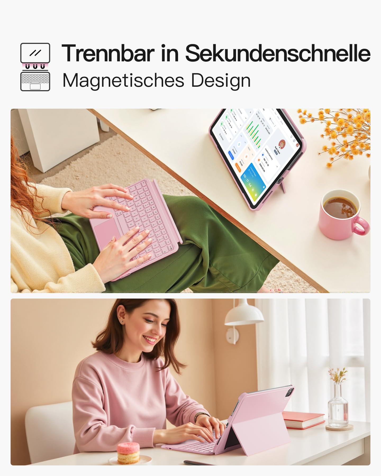 Inateck case with keyboard, ultralight keyboard for iPad 10/11 generation A16 2025 11 inch, iPad Air 11" M3/M2 (2025/2024), Air 5/4, Pro 11 4/3/2/1, removable, with touchpad, QWERTZ, AceTouch KB04122 - KB04122-P-DE