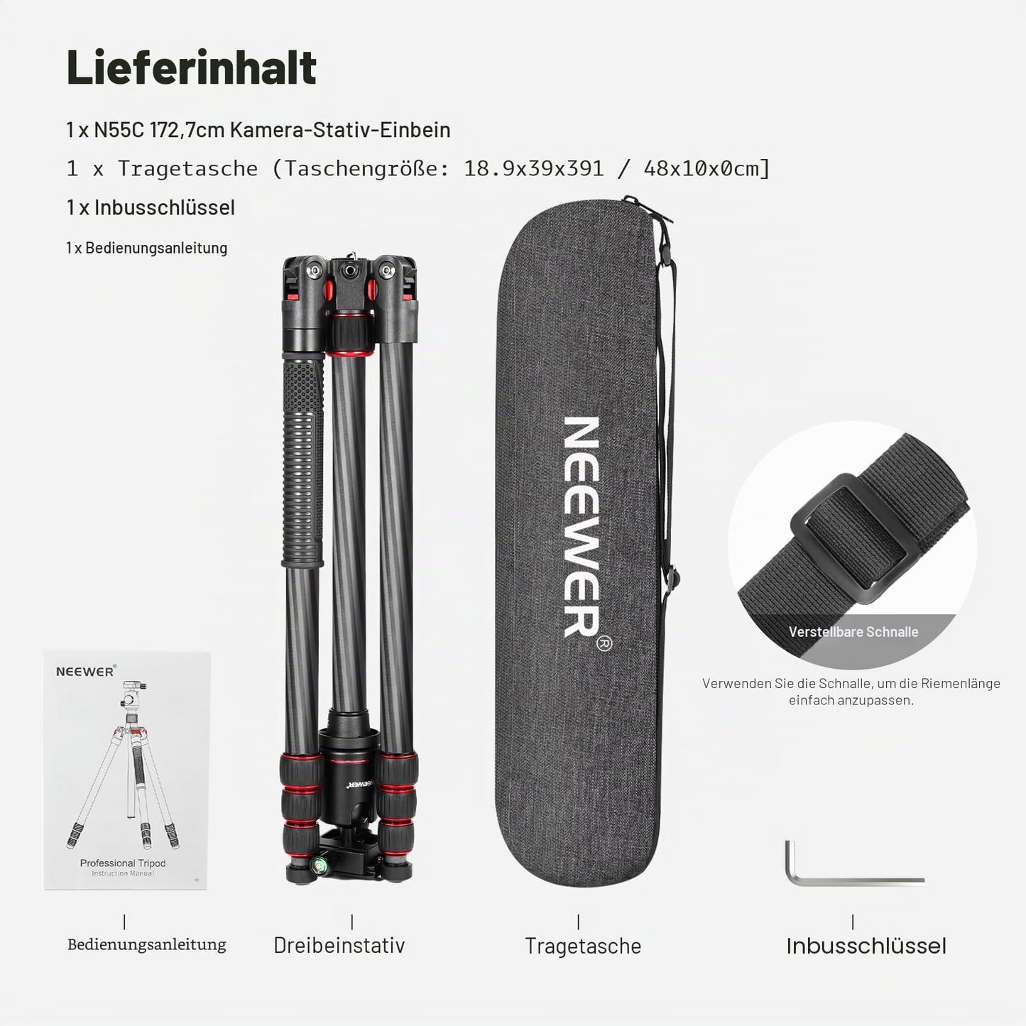 NEEWER 68"/172cm Carbon Tripod Monopod with Center Column, 360° Panorama Ball Head, Arca Type QR Plate, Bag, Compact Lightweight Carbon Fiber Travel Tripod Max Load 26.5lb/12kg, N55C - 10081590@@##1