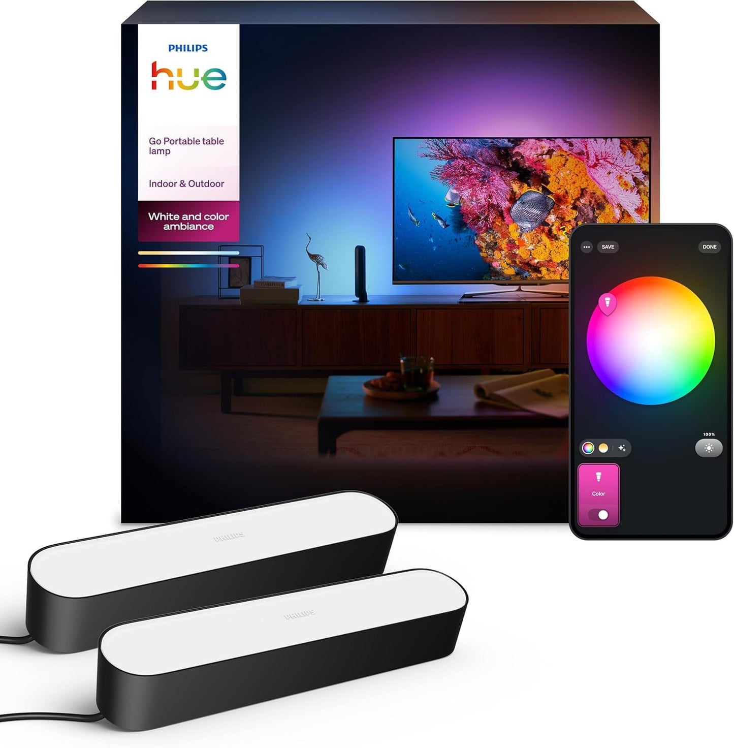 Philips Hue White & Color Ambiance Play Lightbar 2-pack basic set (500 lm), dimmable light columns with 16 million colors for TV backlighting, light control via voice or app, black - 7820230E7