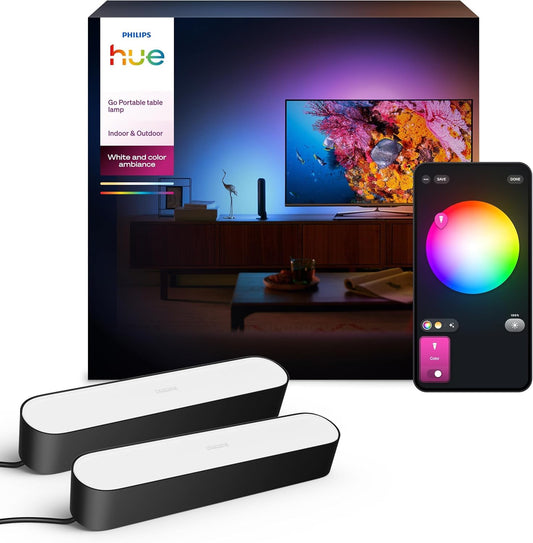 Philips Hue White & Color Ambiance Play Lightbar 2-pack basic set (500 lm), dimmable light columns with 16 million colors for TV backlighting, light control via voice or app, black - 7820230E7