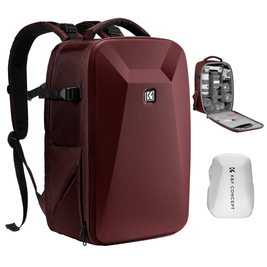K&F CONCEPT camera backpack photo backpack with hard shell camera bag with 15.6 inch laptop compartment and rain cover, backpack for drones, red - KF13.134V5