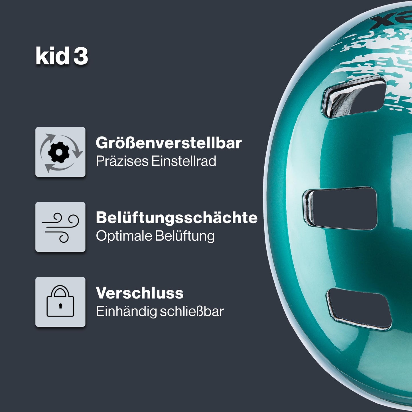 uvex Kid 3 - robust bicycle helmet for children - individual size adjustment - optimized ventilation - teal-silver - 55-58 cm - S414819