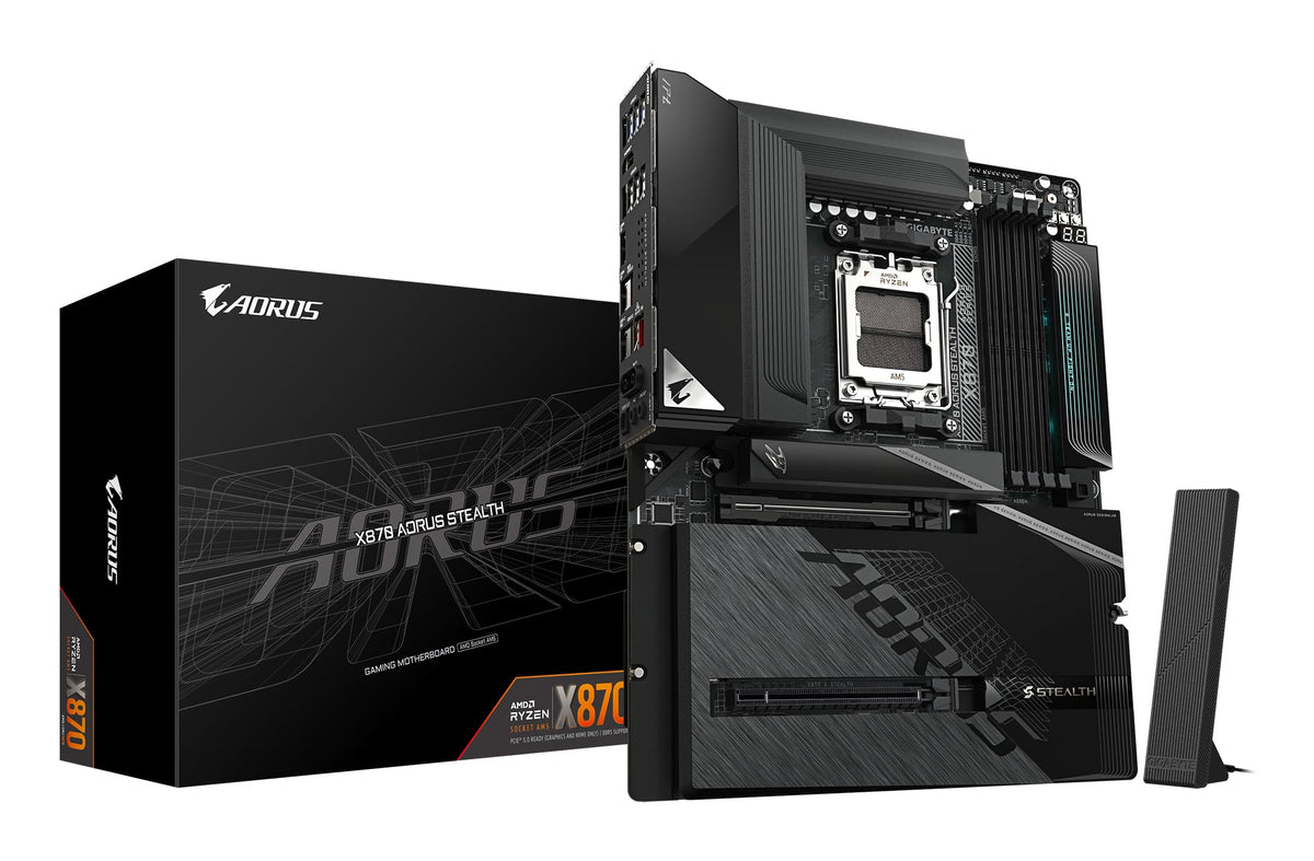 GIGABYTE X870 AORUS Stealth Mainboard - Supports AMD Ryzen 9000 CPUs, digital 16+2+2 phase VRM, up to 8200MHz DDR5 (O.C.), 2xPCIe 5.0 + 2xPCIe 4.0, Wi-Fi 7, 5GbE LAN, USB 4