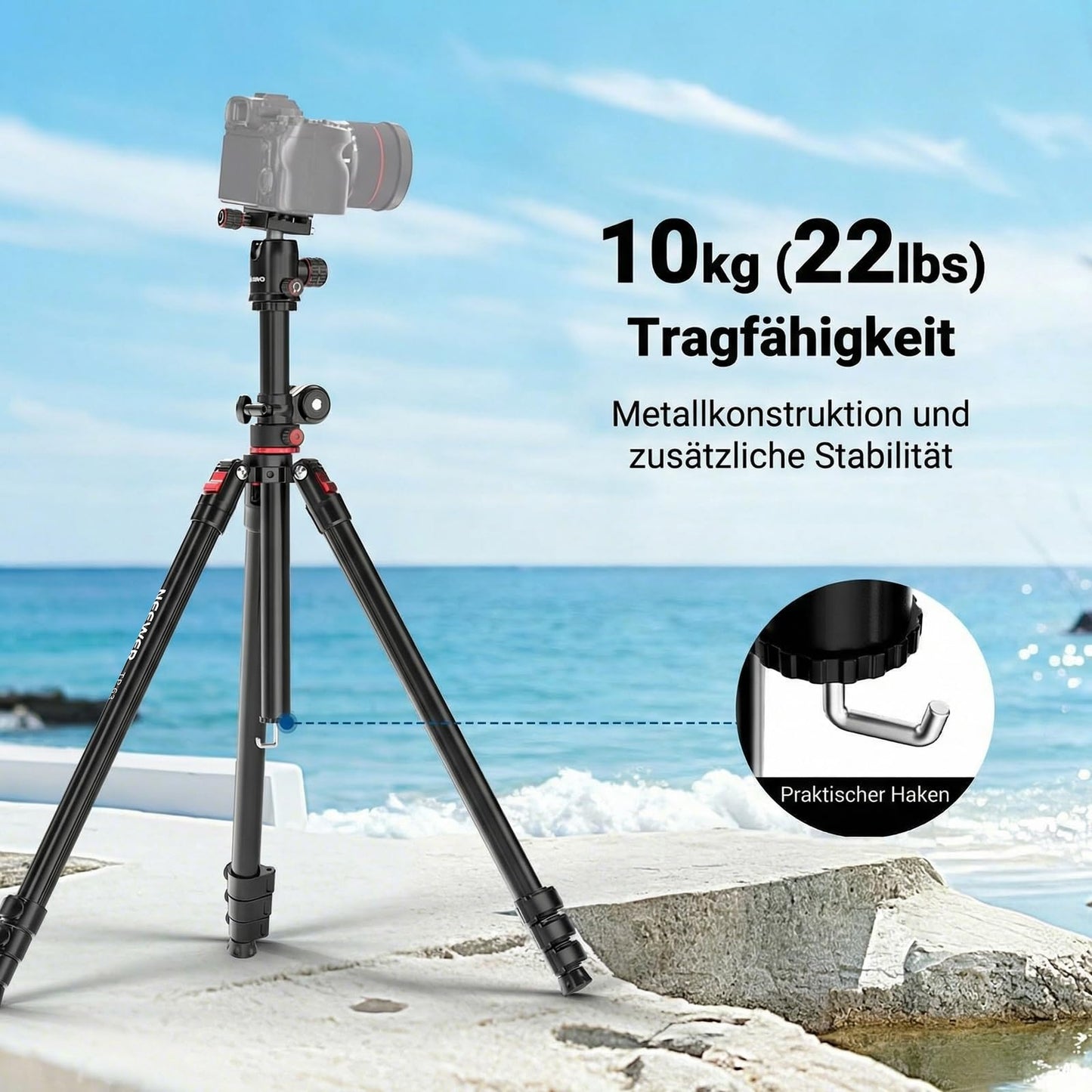NEEWER 90 inch high horizontal camera tripod monopod with ball head, metal DSLR video travel tripod, Arca type quick release plate and inverted legs, maximum load 10kg/22lbs, TP63