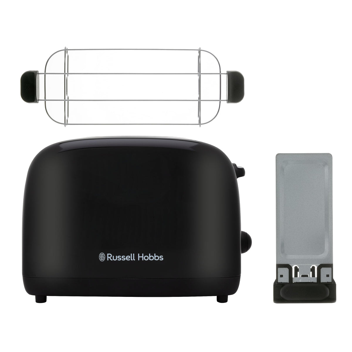 Russell Hobbs Toaster [for 2 slices] Colours Plus Stainless Steel Black (extra wide toast slots, includes bun warmer, 6 browning levels + defrost function, Lift & Look feature, 1600W) 26550-56