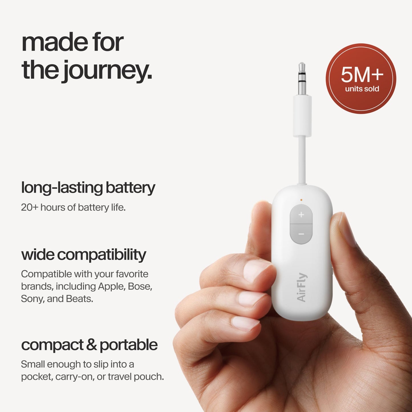 Twelve South AirFly SE Bluetooth Wireless Transmitter/Adapter for AirPods/Wireless or Noise Canceling Headphones; Use on airplanes and gyms, 20+ hours of battery life - TS-2516