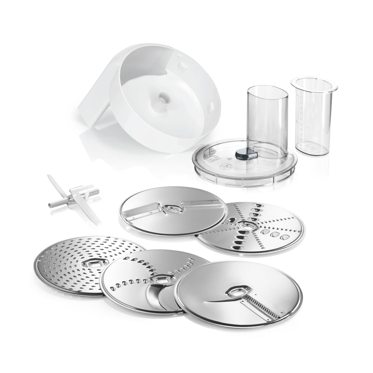 Bosch VeggieLove-Set MUZ5VL1, aparat de tăiat cu 5 discuri (disc de tăiere reversibil, disc de răzuit reversibil, disc de răzuit mediu, Asia și Rösti), accesorii pentru robotul de bucătărie Serie 4, Serie 2