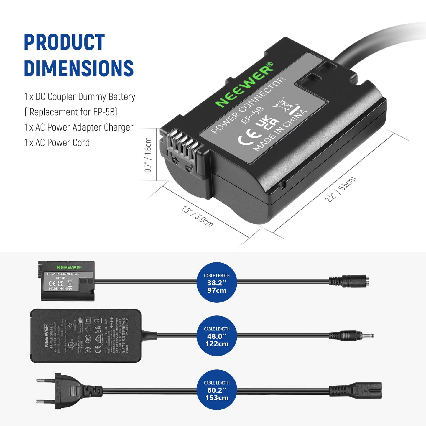 NEEWER Virtual Battery with AC/DC Coupler, Replaces EP~5B/EN~EL15 Power Supply, Compatible with Nikon Z5 Z6 Z7 Z6II Z7II D500 D610 D750 D780 D800 D810 D850 D7000 D7100 D7200 D7500 - 10101138