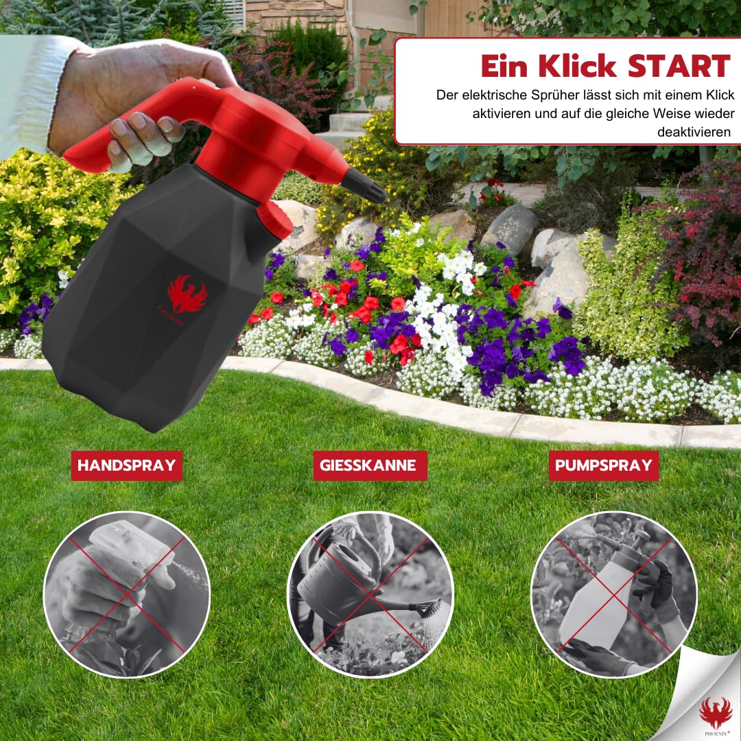 Phoenix - Electric garden sprayer Easy Sprayer 2L | Cordless pressure sprayer with rechargeable battery and 3H running time ABS/HDPE weed sprayer | Lightweight and durable