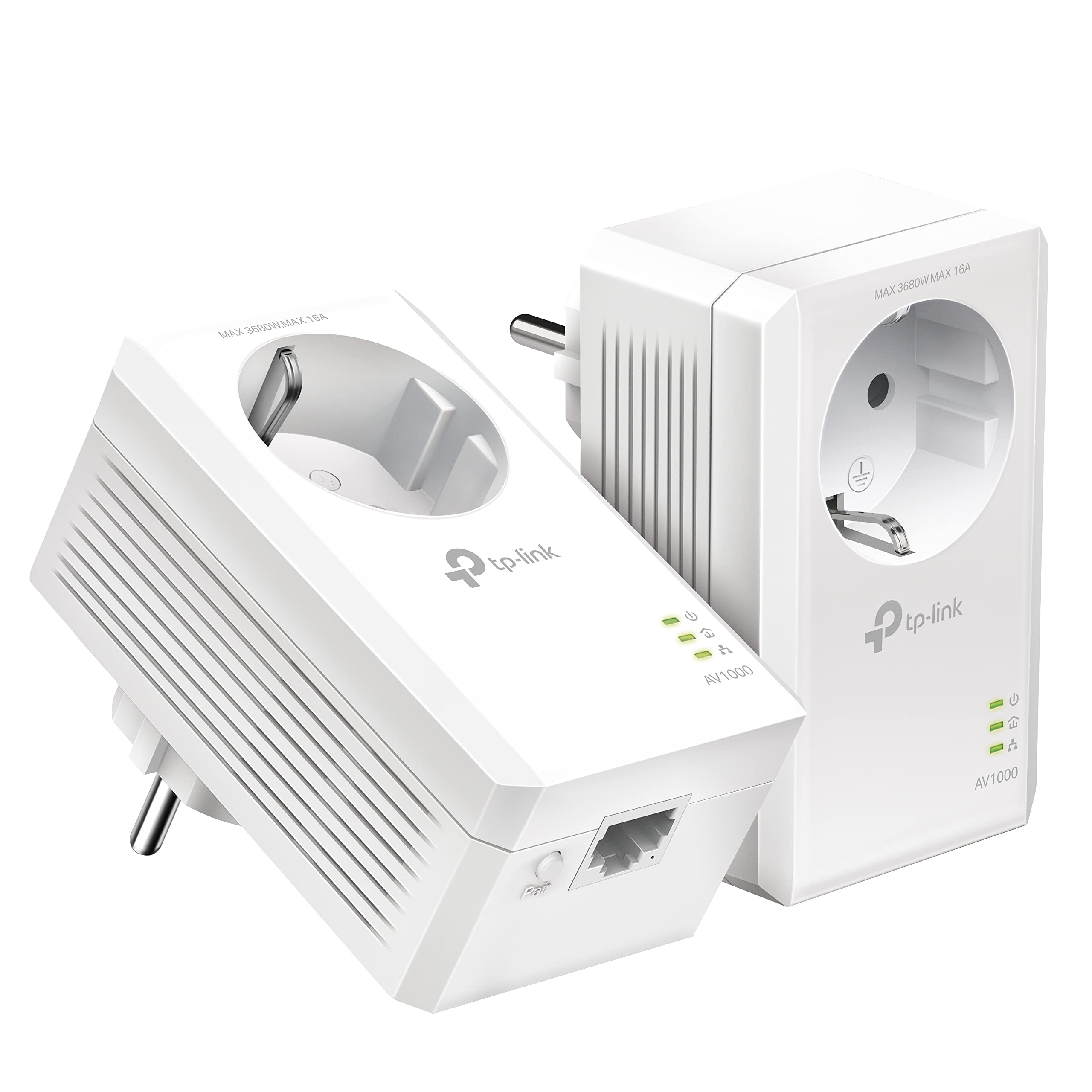 TP-Link Powerline Adapter Set TL-PA7017P KIT (1000Mbit/s, with socket, Gigabit port, Plug&Play, compatible with all HomePlug AV/AV2 powerline adapters, ideal for media streaming)