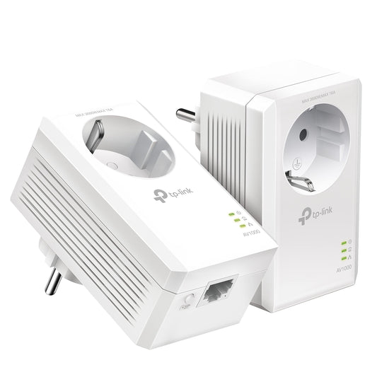 TP-Link Powerline Adapter Set TL-PA7017P KIT (1000Mbit/s, with socket, Gigabit port, Plug&Play, compatible with all HomePlug AV/AV2 powerline adapters, ideal for media streaming)