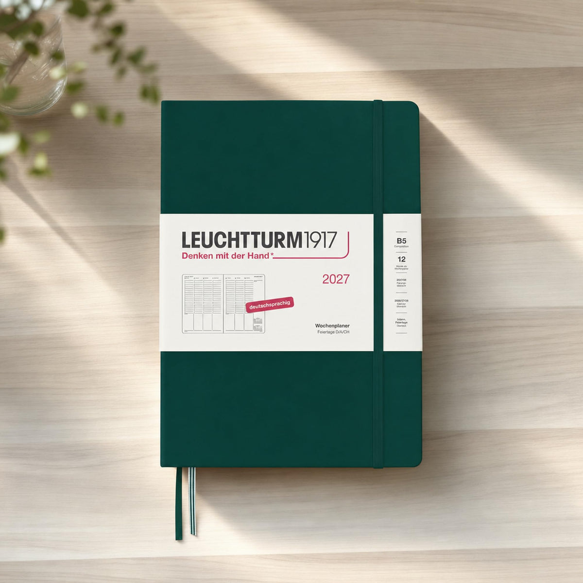 LEUCHTTURM1917 weekly planner 2027 Composition (B5) - German, Forest Green, 254 x 178 mm, January-December (12 months), weekly overview with hourly grid 7:00-22:00 per column, hardcover, 80 g/m² paper - 400144