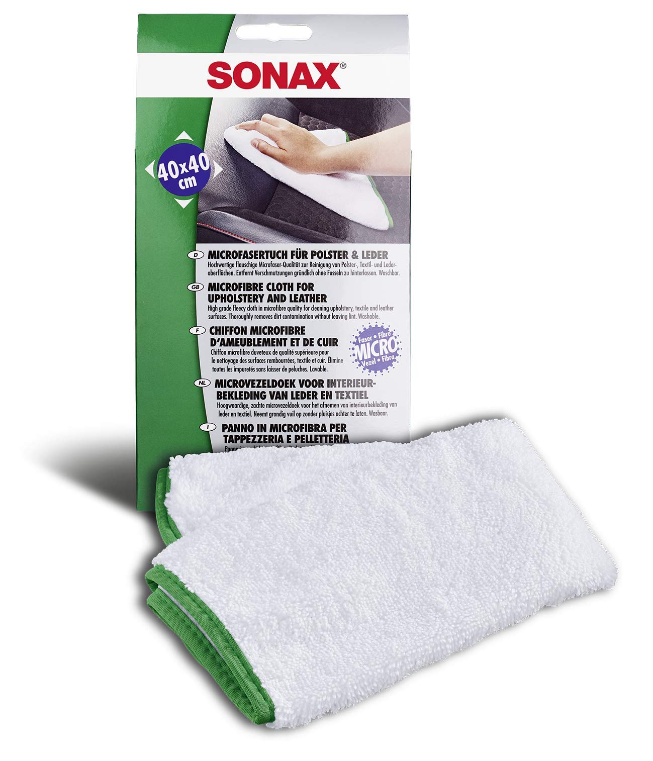 SONAX Leather Care Lotion (500 ml) water-repellent leather care with beeswax for gentle cleaning & microfiber cloth for upholstery and leather for lint-free vehicle interior cleaning (40x40 cm)