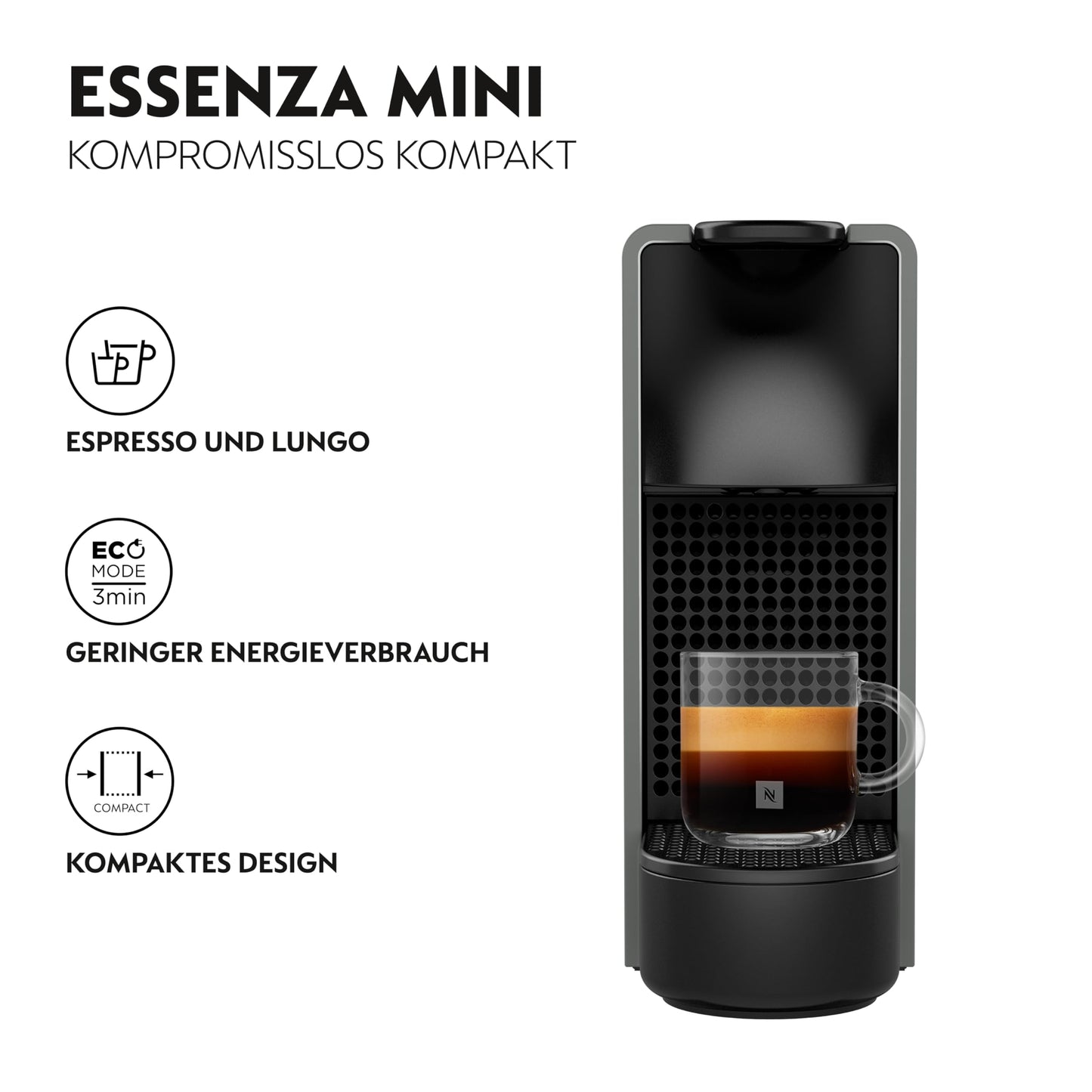 Nespresso Krups XN110B Essenza Mini coffee capsule machine, 0.6 L, 19 bar, energy saving mode, gray - XN110BRD