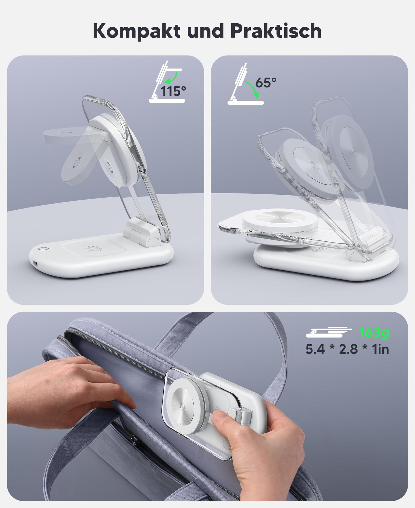 Mag-Safe Charger Wireless Charger, 3 in 1 15W Wireless Charger, Inductive Charging Station for iWatch iPhone 17e/17/16/15/14/13/12 Series, AirPods 3/2/Pro, Silver Pack of 2 - T618-F