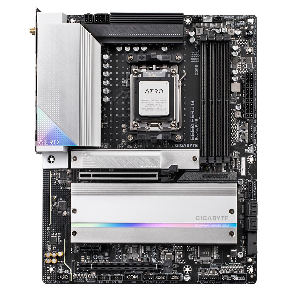 GIGABYTE B650 AERO G Motherboard - Supports AMD Ryzen 9000 series CPUs, up to 8000 MHz DDR5 (OC), 1x PCIe 5.0 + 2x PCIe 4.0 M.2, 2.5 GbE LAN, WiFi 6E, USB 3.2 Gen 2