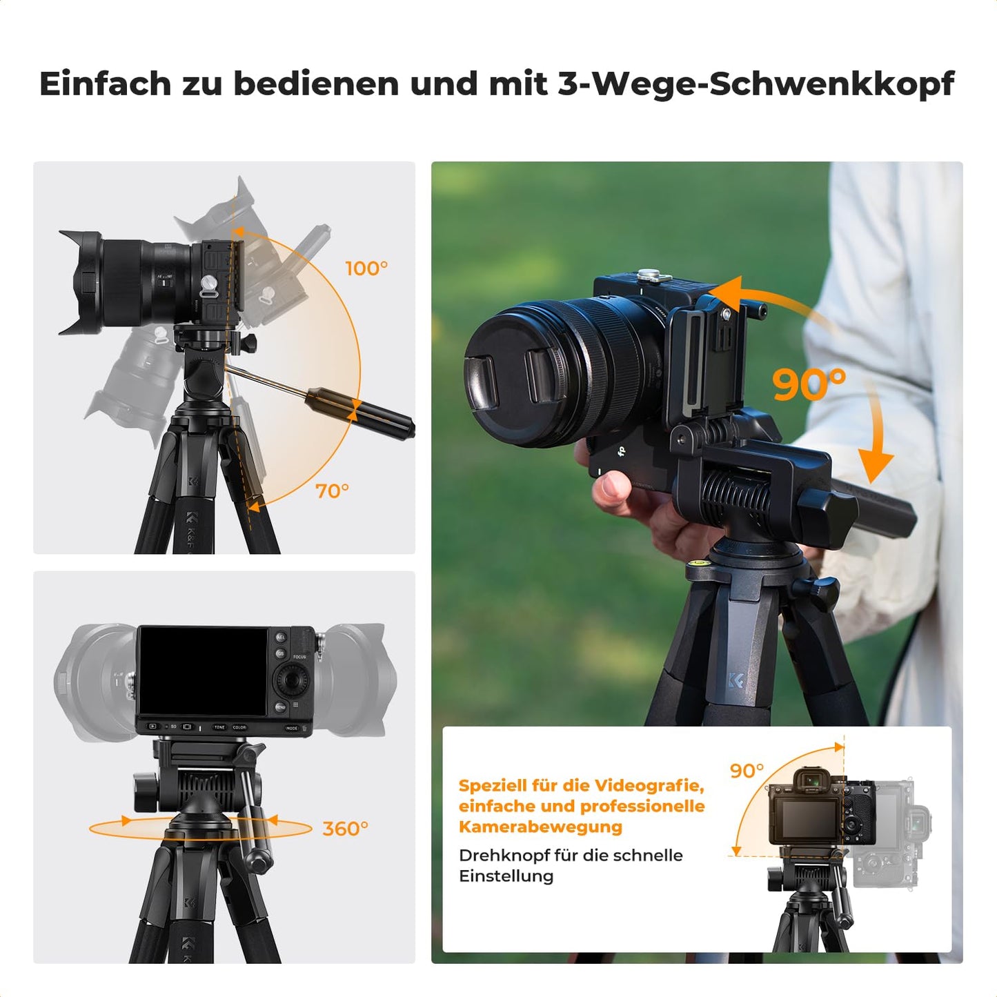 K&F CONCEPT Black Aluminum Camera Tripod S254A3+BV01, Lightweight Tripod with Bag, 172cm Mobile Phone Tripod, for Canon Nikon Sony Camera/DSLR/Camcorder/Smartphone, Travel Tripod with Mobile Phone Tablet Holder