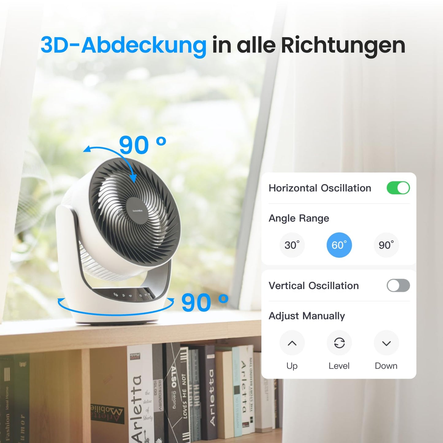 SwitchBot USB Table Fan, Powerful 24dB Quiet Battery Circulation Fan, Compatible with Alexa/Google/Siri (Hub Required), 4 Modes, 9 Hour Timer, Energy Efficient Circulation Fan - W3800510