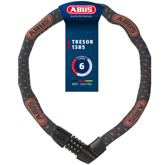 ABUS chain lock Tresor 1385/75 Gray Lightning - combination lock made of hardened steel - 6 mm thick square chain - ABUS security level 6 - 75 cm - gray - 88012